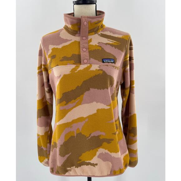 Patagonia Synchilla Pink Orange Yellow Camo M Pullover Fleece Jacket rare - Picture 1 of 8